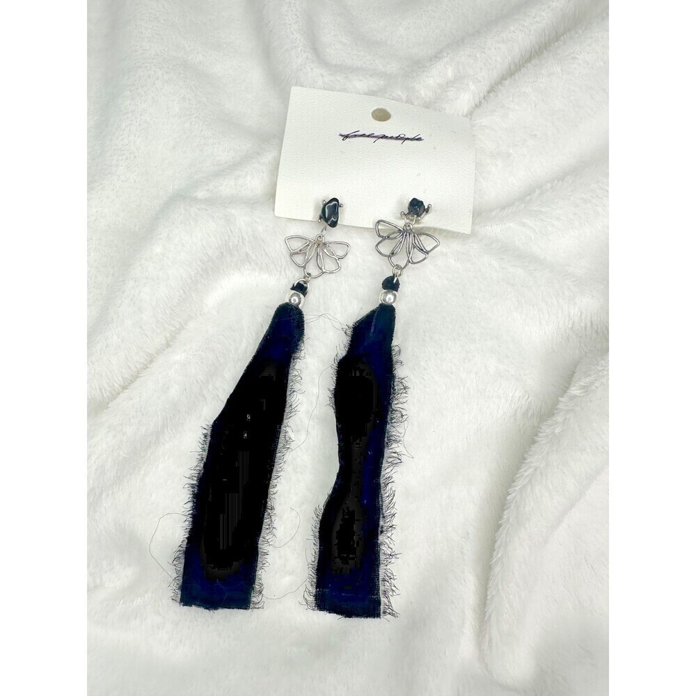 NEW Free People Dainty Coquette Fairy Lulu Black Ribbon Dangle Earrings Lotus